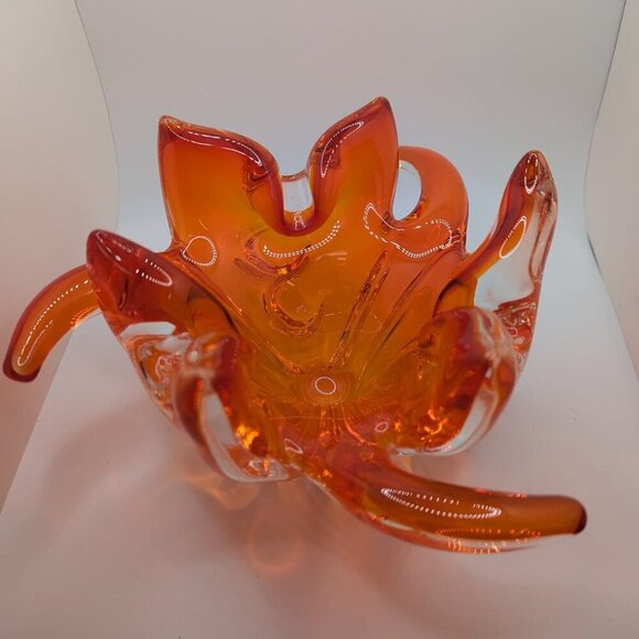 Vintage Murano glass Sunburst Flame Bowl Hand Blown Art orange Amberina - Picture 7 of 8